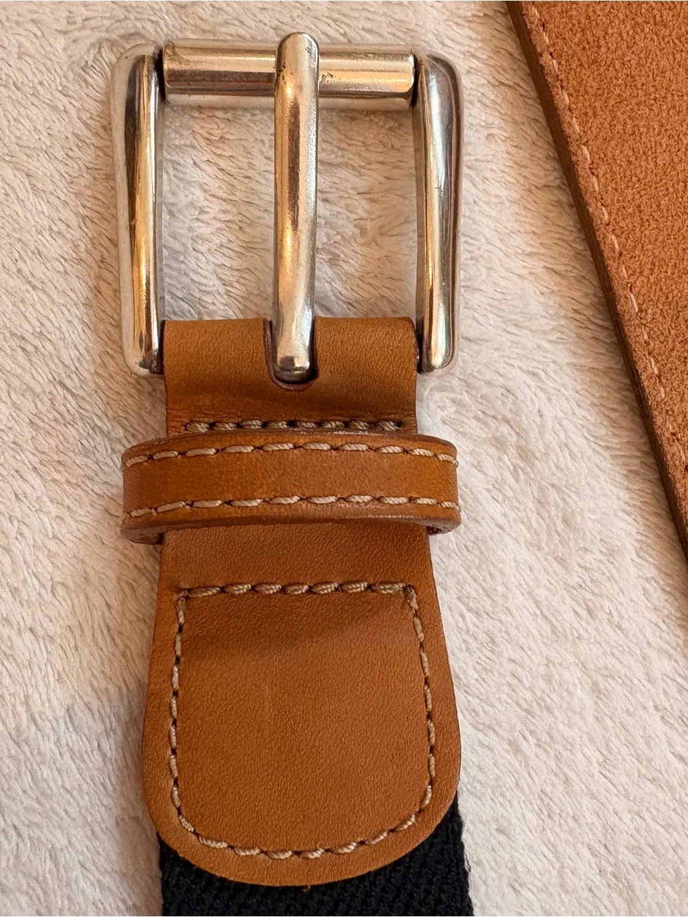 Men's Navy Wool Leather-Trim Surcingle Webbing Belt Sz 36